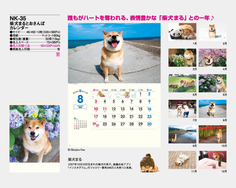 2024年 NK-35 柴犬まるとおさんぽ「動物ペット犬だけ掲載のカレンダー