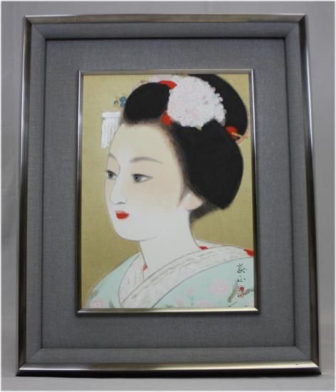 山平義正作 日本画舞子 | 彩色 真作4号 額装 - 佳秋の工房 販売部