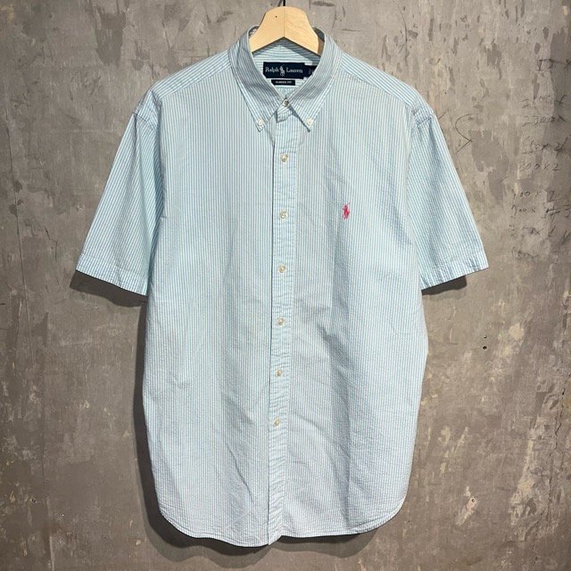 Ralph Lauren Classic Fit S/S Seersucker Stripe B.D Shirt 