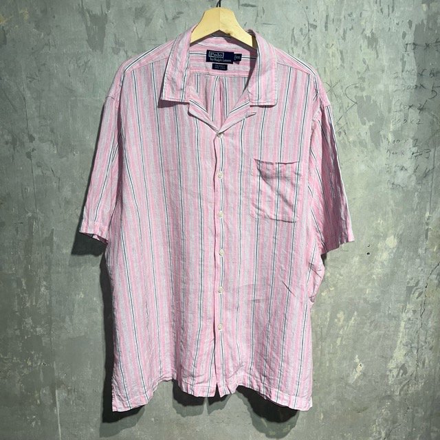 Ralph Lauren COLDWELL Linen Stripe Open Collar S/S Shirt 