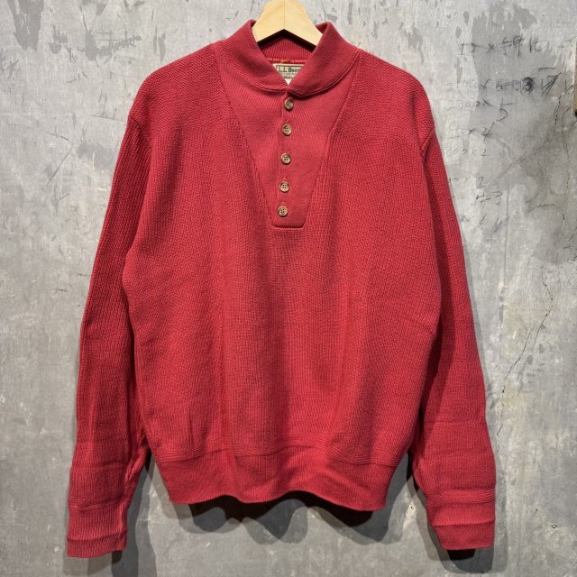 80's L.L. Bean Henley-Neck Cotton Knit Sweater ''MADE IN USA''