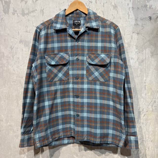 00's STUSSY L/S Open Collar Check Shirt