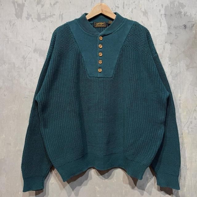 80's Eddie Bauer Henley Neck Cotton Knit Sweater