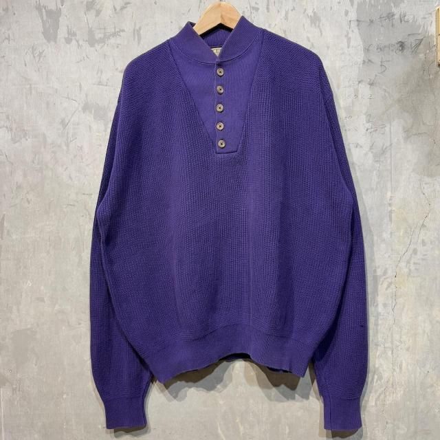 80's〜 L.L. Bean Henley Neck Cotton Knit Sweater MADE IN USA