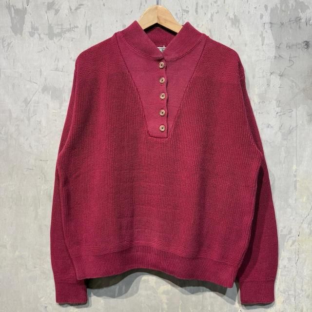 〜90's L.L. Bean Henley Neck Cotton Knit Sweater MADE IN USA