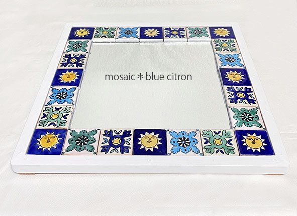 チュニジアのタイルの鏡☆Bleu et Vert☆- mosaic＊blue citron モザイク・ブルー シトロン