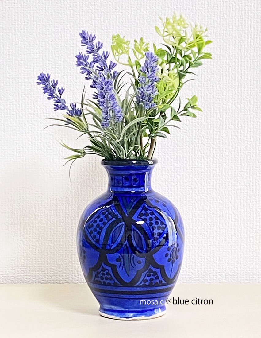 モロッコの陶器の花瓶-ブルー - mosaic＊blue citron