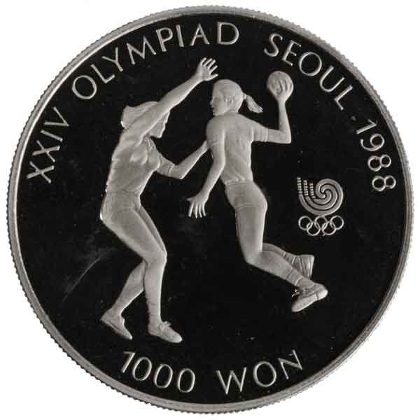 ソウルオリンピック記念1000ウォンプルーフ硬貨(ハンドボール)|韓国