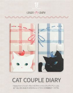 HappymoriʥϥåԡˡˡiPhone X/XS 5.8 Ģ Cat Couple Diary Ĥ¤٤ȥܥ󤬷Ф롢ԥ󥯤ȥ֥롼ǭФΥǥ