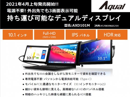 APEX Aqual 10.1インチ モバイルデュアルディスプレイAXD101M