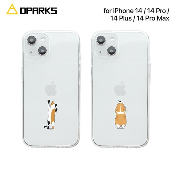 国内正規品 Dparks ディーパークス iPhone 14 Plus / iPhone 14 Pro Max ソフトクリアケース ネコとイヌ  透明TPUケースに可愛いイラストが入ったケース