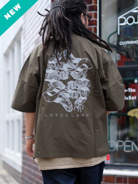 LOTUS LAND "LOOSE STRETCH S/S SHIRTS- THE SIREN-(OLIVE)" 