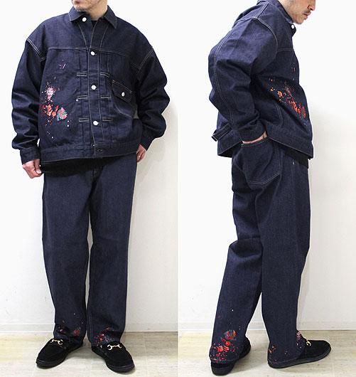 DENIM WIDE PANTS（デニムワイドパンツ）-Splash paint embroidery