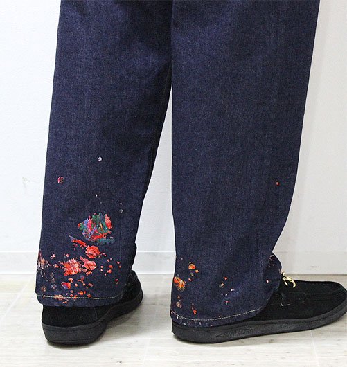 DENIM WIDE PANTS（デニムワイドパンツ）-Splash paint embroidery