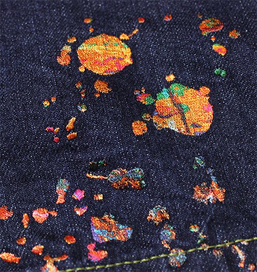 DENIM WIDE PANTS（デニムワイドパンツ）-Splash paint embroidery