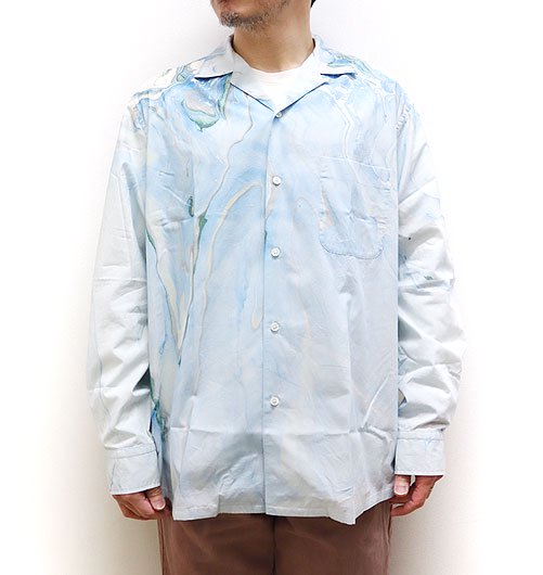 OPEN COLLAR SHIRTS L/S（オープンカラーシャツロングスリーブ）-Hydro dip dyeing- - seven by seven （セブンバイセブン） - インディゴ 富山市 聖林公司正規取扱店（取扱ブランド：ハリウッドランチマーケット・ササフラス・クレッタルムーセン・