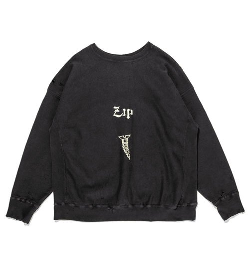 ZIP DAMAGED CREW SWEAT（ジップダメージクルースウェット） - BOW WOW