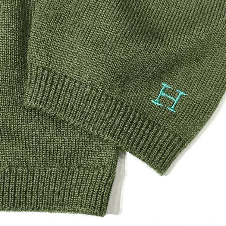 【美品】ブリーフィング　クルーネックニット　メリノウール　カーキ ウェーブコットン メリノウール ウォッシャブル クルーネックセーター