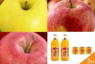 （常温）旬の葉とらずりんご詰合せ3kgとりんごづくしセット（葉とらずりんごジャム3個と葉とらずりんごリンゴジュース1L2本）詰合せセット