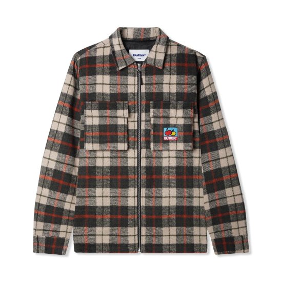 BUTTER GOODS バターグッズ Grove Plaid Overshirt, Natural / Midnight / Red