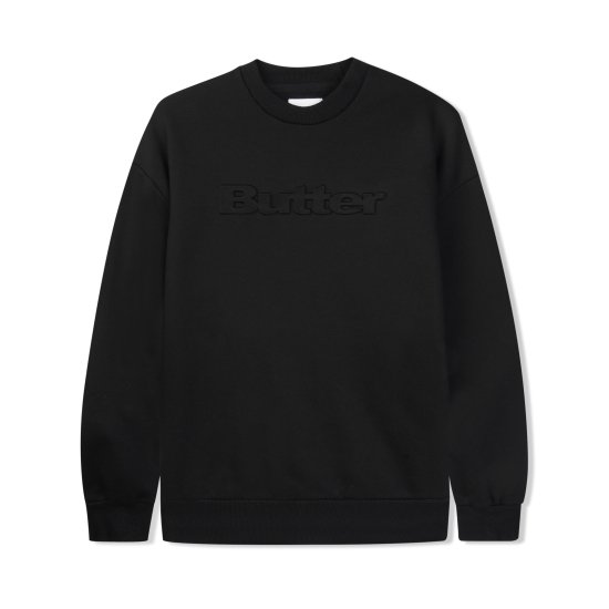 BUTTER GOODS バターグッズ Embossed Logo Crewneck Sweatshirt, Black