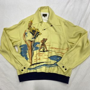 1950's Pullover Shirt Rayon Pinup Yellow
