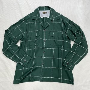 1950's Rayon L/S Shirt Check Green