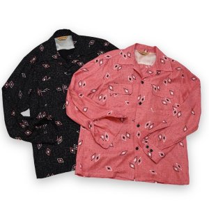 1950s Rayon L/S Shirt Atomic Pink & Black
