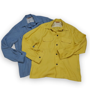 1950s Rayon L/S Shirt Yellow & Blue