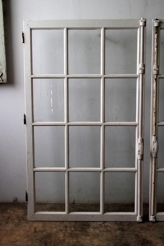 グレモン錠付き アンティーク ガラス窓 シングル2枚セット - フランス