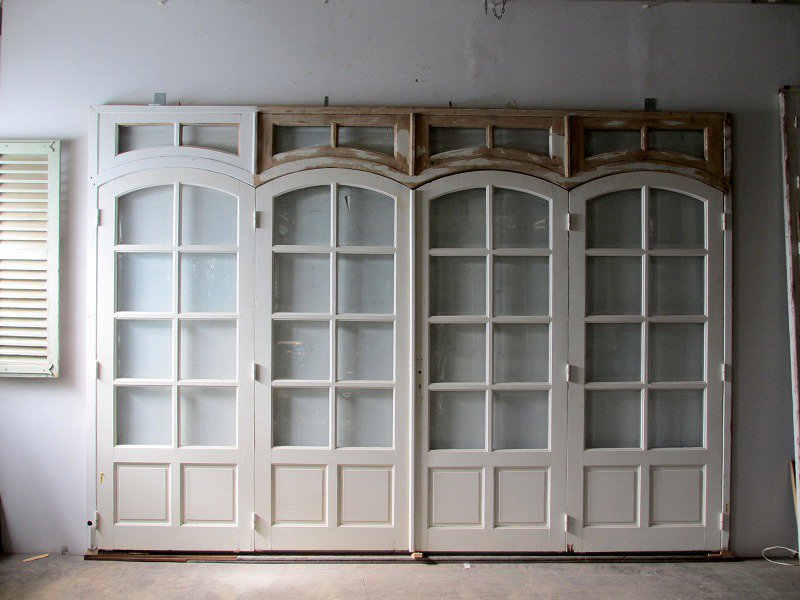 アンティーク オリジナル木枠付きガラスドア 4枚組 - bon côté