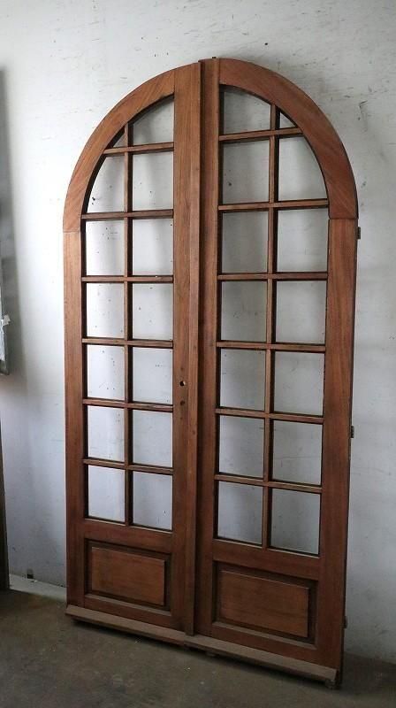 フランスアンティーク アーチ観音開きガラスドア 無塗装 - フランス