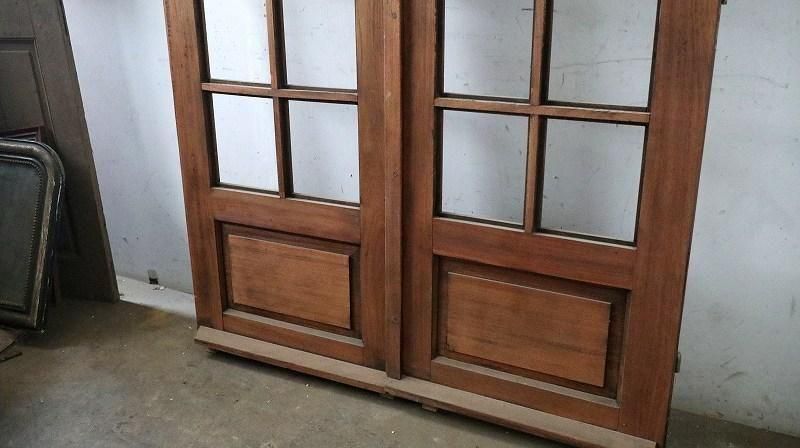 フランスアンティーク アーチ観音開きガラスドア 無塗装 - フランス