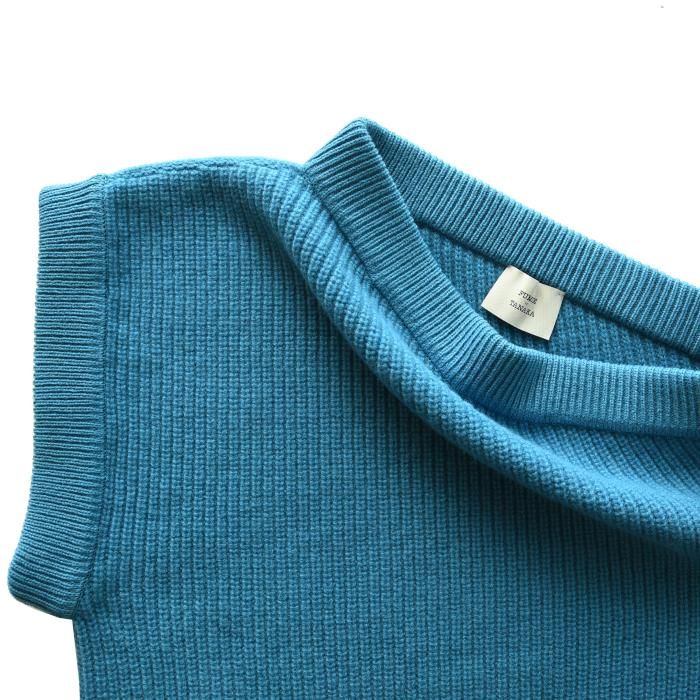 FUMIE=TANAKA◆asymmetry rib VE/ベスト/1/ウール/BLU/無地/F22A-31 FUMIE TANAKA】asymmetry rib VE / slit rib knit PA / ear