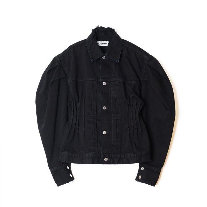 HOLIDAY DAMAGE DENIM PUFF SLEEVE PIN TUCK JACKET（BLACK） 25202015
