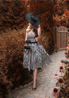 Lydia Retro Circle Dress in Black and White Stripe