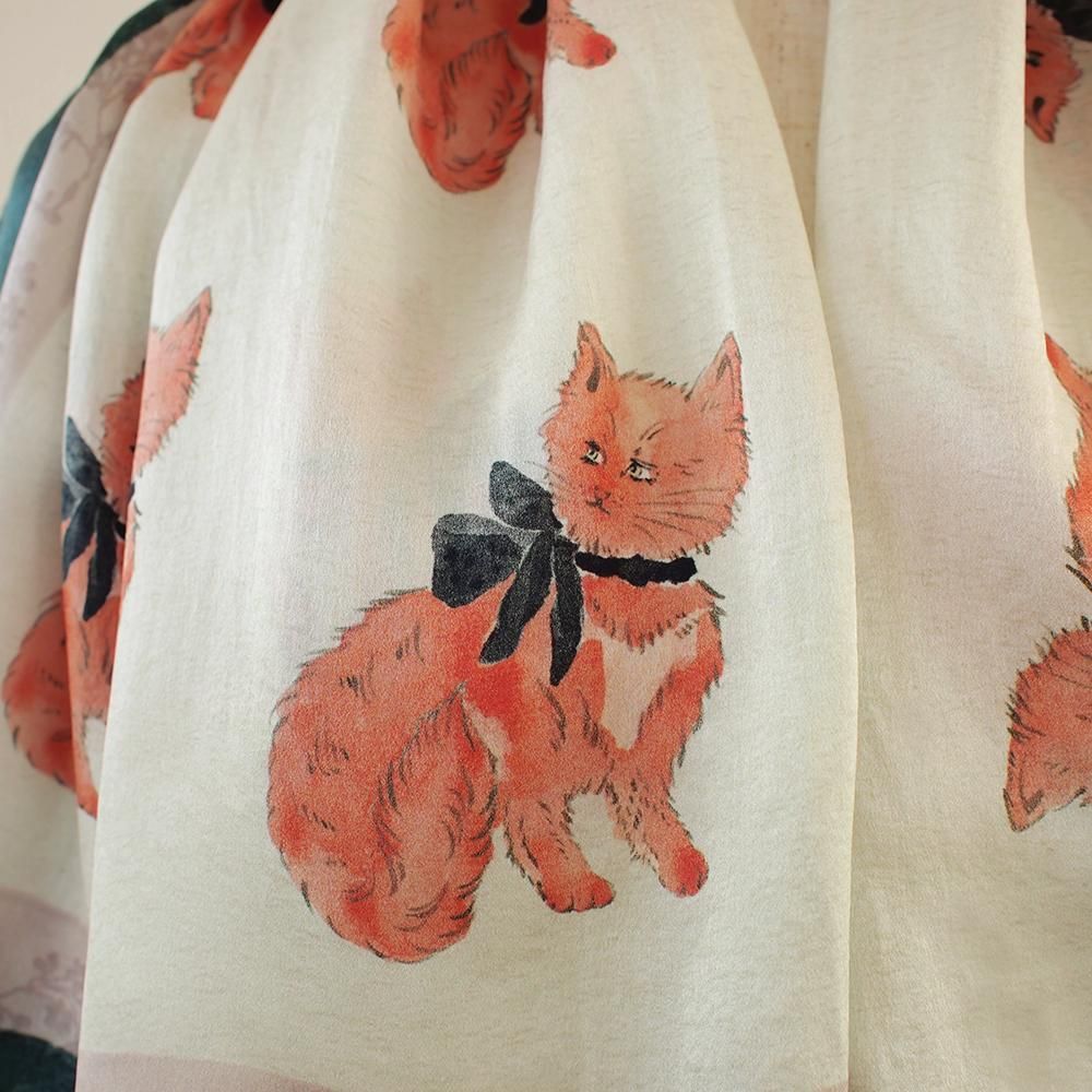 シルクサテンスカーフ オレンジねこ1 - SAKURAYAMA OnlineShop