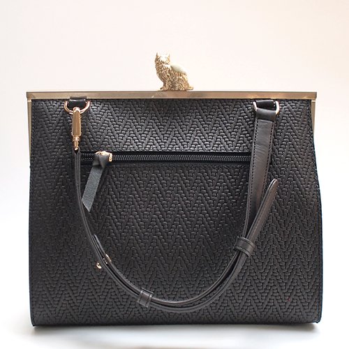 猫のピンクッションbag(L)レターポケット 型押しブラック - SAKURAYAMA