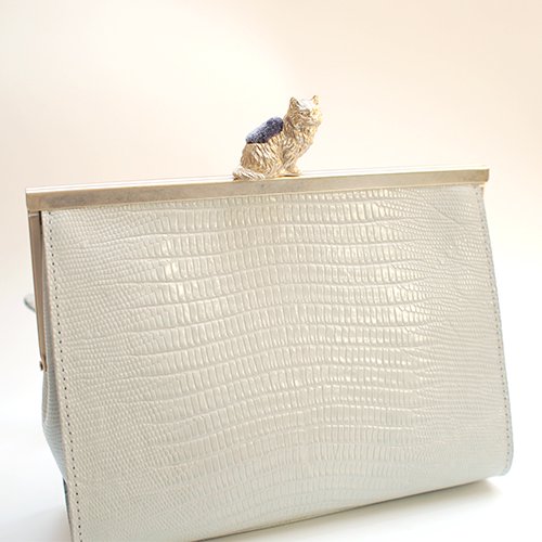 猫のピンクッションbag(S) 型押しホワイト - SAKURAYAMA OnlineShop