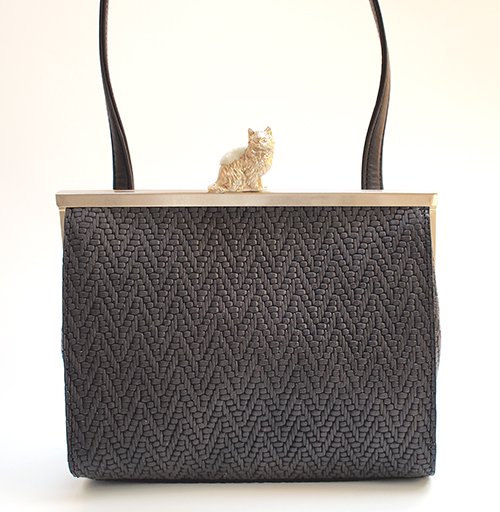 猫のピンクッションbag(S) 型押しブラック - SAKURAYAMA OnlineShop