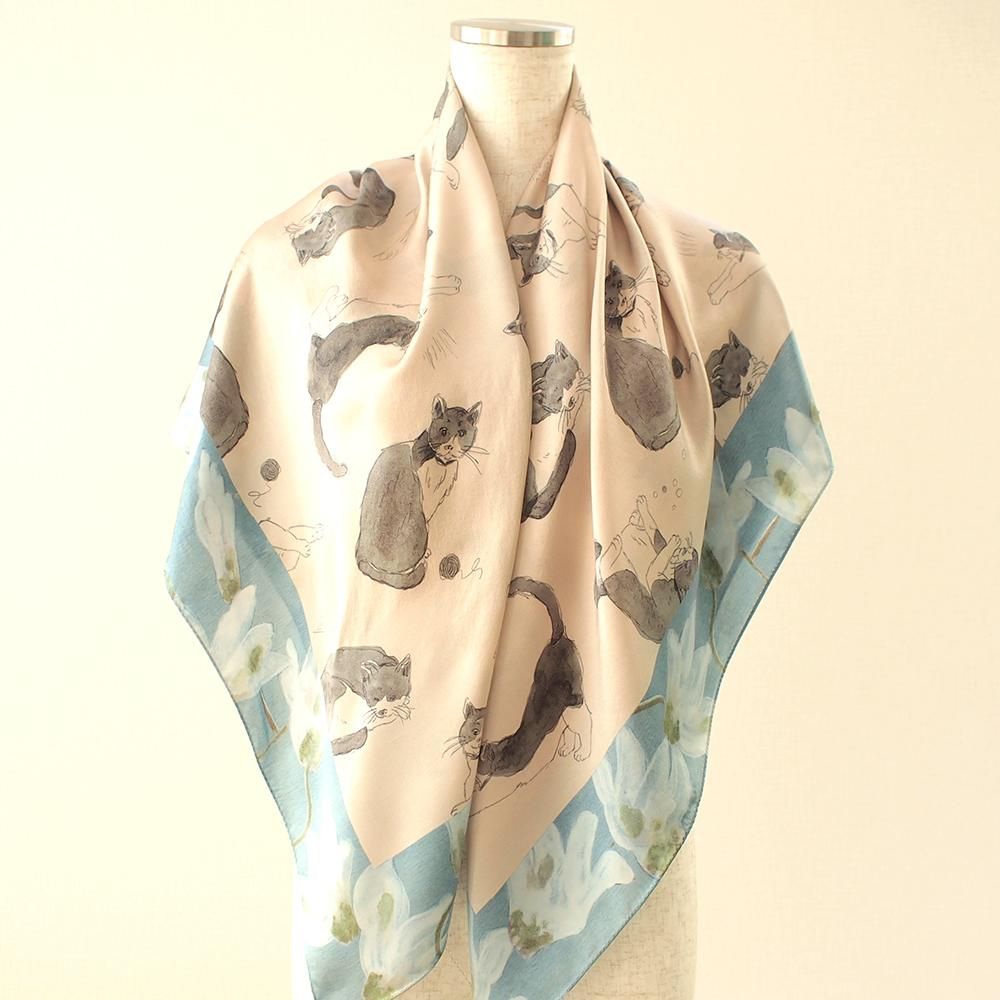 シルクサテンスカーフ くろまめ猫 - SAKURAYAMA OnlineShop