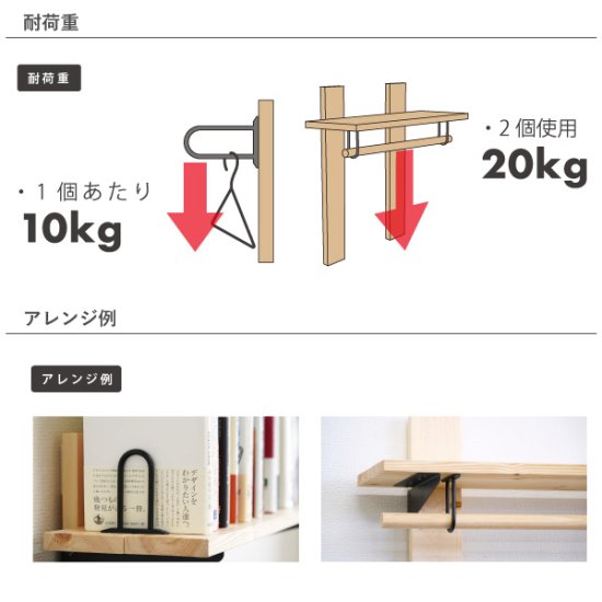 アイアンフック U ホワイト フック 白 ホワイト 壁面収納 衣類収納 丸棒 1x4 ワンバイフォー 家具 -  DIY・木材・材木・棚板の通販なら｜DIY木材センター 織田商事株式会社