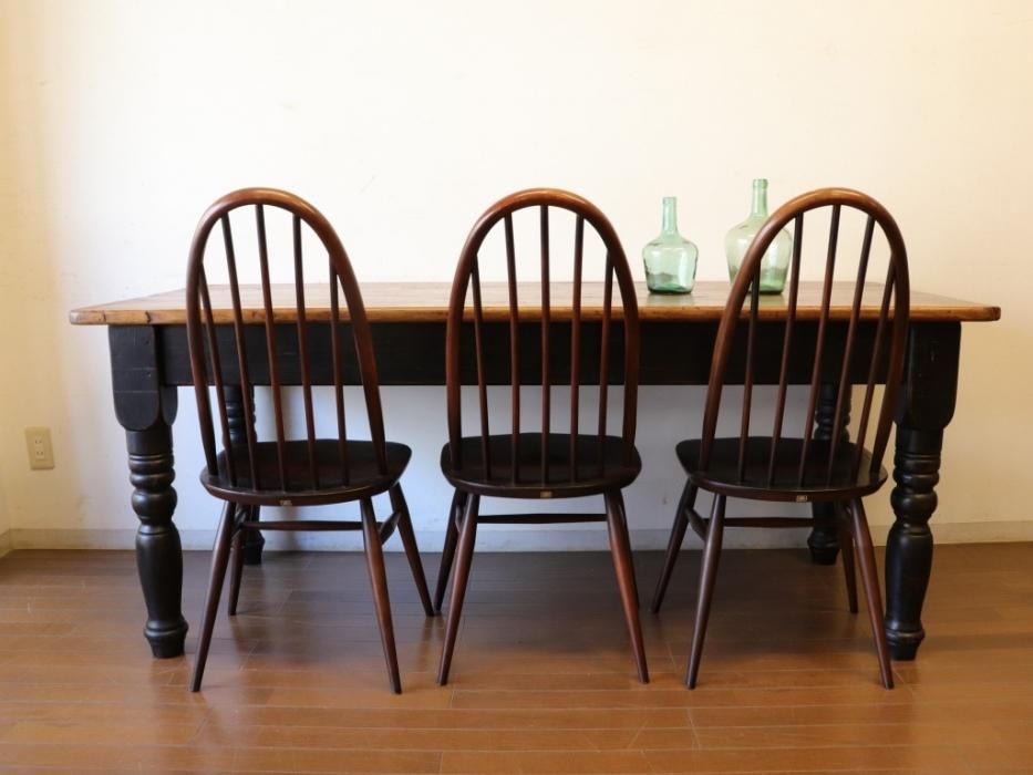 英国　アンティークパイン　ローテーブル　オールドパイン　たのメル便　送料込♡ アンティークパイン W183テーブル（黒脚）～【パインフラット