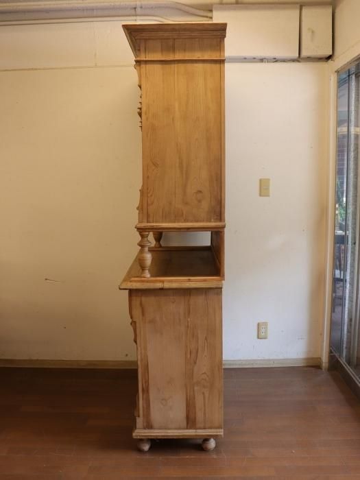 アンティーク　キャビネット　パイン　英国 アンティークパイン W110ガラスキャビネット～【パインフラット