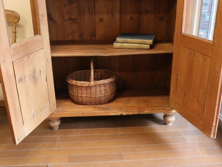 アンティークパイン H190ガラスキャビネット～【パインフラット