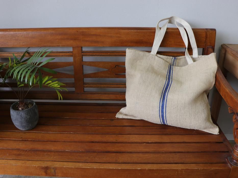 アンティークリネンのビッグトートバック～【パインフラット