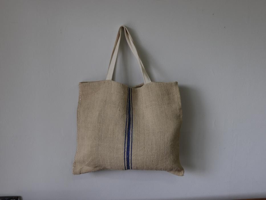 アンティークリネン　トートバッグ　鞄 アンティークリネンのビッグトートバック～【パインフラット