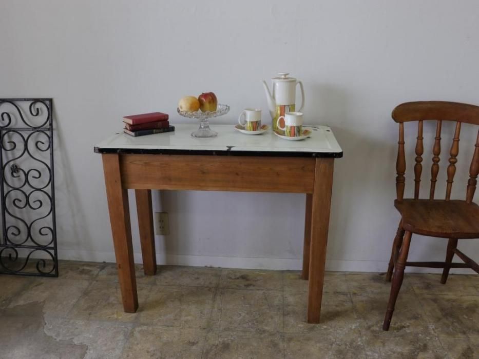 アンティークパイン ホウロウトップのテーブル～【パインフラット