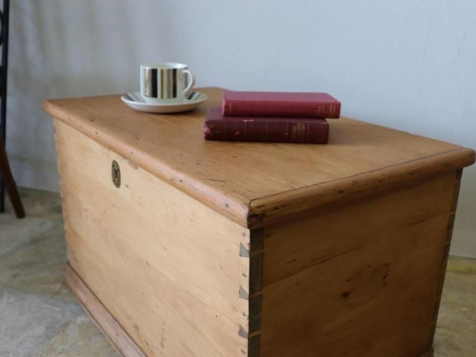 アンティークパイン W64小ぶりブランケットボックス～【パインフラット