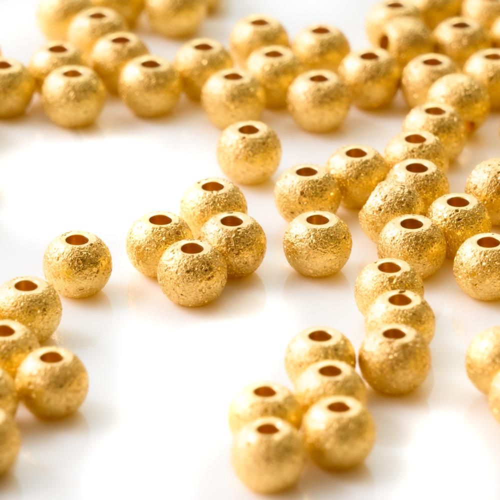 サージカルステンレス 316 】 メタル ビーズ 丸 ゴールド 梨地タイプ